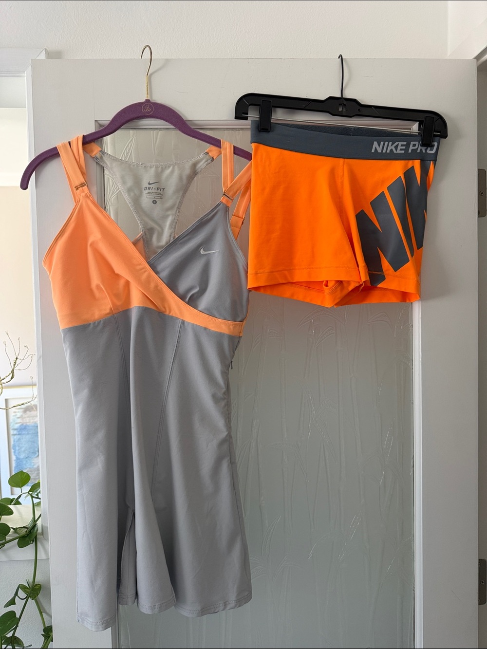 Nike Super Cute Gray & Orange Athletic Dress with Orange Nike Pro Shorts